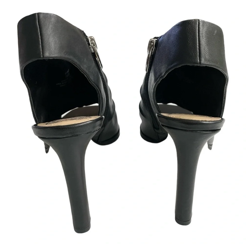 Vince Camuto Jenett Leather Rouched Front Slingback Heeled Booties Black 9 1/2M